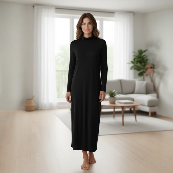 Chico's Travelers Mock Neck Long Sleeve Maxi Dress Sz 2 Minimalist Travel - Picture 1 of 12